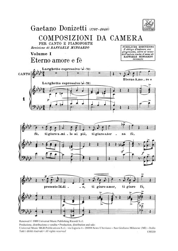 Composizioni Da Camera Volume I - per canto e pianoforte - soprán a klavír